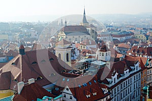 Top view of Church of St. Elijah in historical center of Prague, Czech Republic