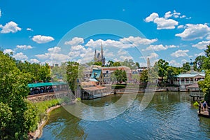 Top view of Cinderella`s Casttle and dock side of Liberty Square area in Magic Kingdom at Walt Disney World Resort 3