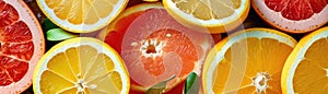 Top View Citrus Punch With Sliced Oranges And Lemons. Banner For Web. Generative AI