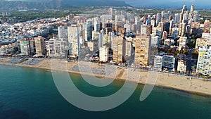 Top view of the city of Benidorm, a resort city at the eartern coast of Spain