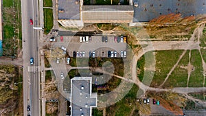 Top view of the city buildings in early spring.