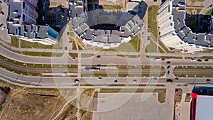 Top view of the city buildings in early spring.