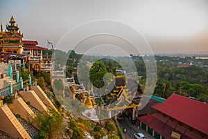 Top view of the city Mawlamyine from the pagoda Kyaik Tan Lan. Myanmar. Burma.