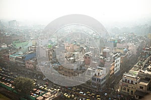 Top view of the city street in the poor quarter of new Delhi