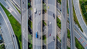 Top view city traffic of highway and bridge