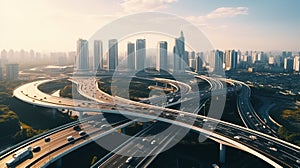 Top view city traffic of highway. road interchange