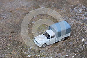 Top view of classic miniature Peugeot 404 pick-up.