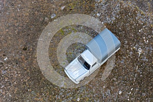 Top view of classic miniature Peugeot 404 pick-up.