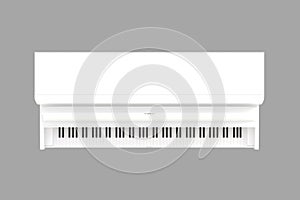 Top view of classic musical instrument white piano isolated on gray background, Keyboard instrument
