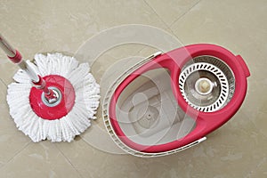 Top view of Cleaning Mop with Bucket and Spinner