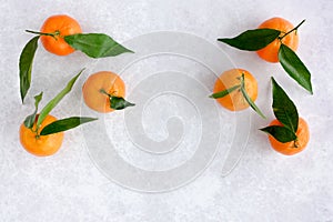 Top view of Clementines with Leaves. Horizontal Version