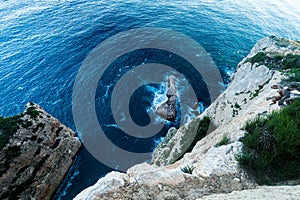 Top view of cliffs, bays, clear sea - nature background