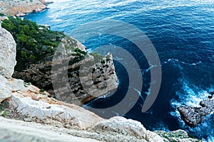 Top view of cliffs, bays, clear sea - nature background