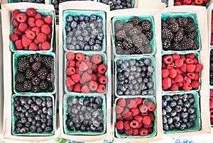 Top view close up of berries variation at food market