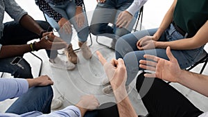 Top view of diverse people participate in group session photo