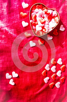Top view and close up Many red hearts ond pink. Happy valentine's day design