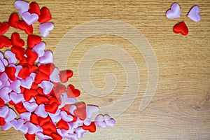 Top view and close up Many red hearts ond pink. Happy valentine& x27;s day design