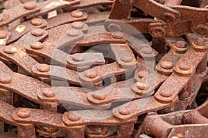 top view Close up of a old rusty chain links