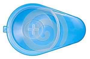 Top view of closed blue fracture bedpan isolated