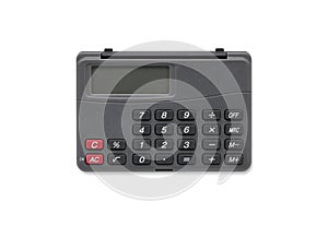 Top view closed up pocket calculator isolated and white background with clipping path