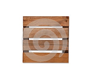 Top view closed up wooden plank coaster with tree texture isolated and white background with clipping path