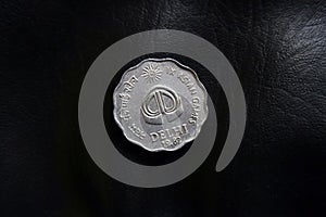 Top view of closeup shot of Indian ten paise coin