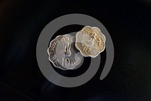Top view of closeup shot of Indian two ten paise coin