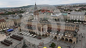 Top view of the cloth hall in main market square of Krakow