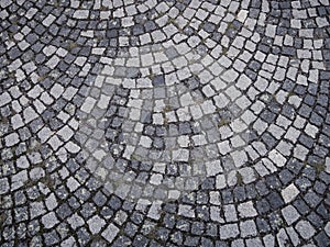 Top view of a cobblestone sidewalk texture