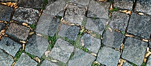 Top view of coble stone street background