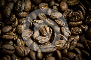 Top view of coffee beans mediam rosted closeup shot, Colour retro style, Thailand