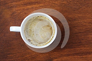 top view coffee cup on wood