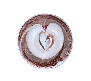 Top view  coffee  with heart patterns isolated on wite background and clipping path
