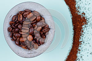 Top view of Coffee on stone Mortar photo