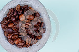 Top view Coffee on stone Mortar photo