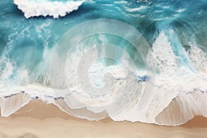 Top view of cold oceanic wave on beach shore ocean azure blue warm water with foam tide surf sea breeze beautiful nature