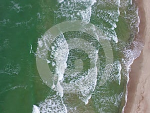 Top view of cold stormy and harsh Baltic sea photographed with a drone.