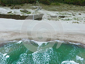 Top view of cold stormy and harsh Baltic sea photographed with a drone.