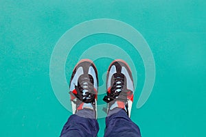 Top view of colored sneakers