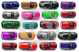 Top view on colorful car toys