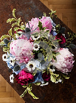 Top view of colorful flowers bouquet photo