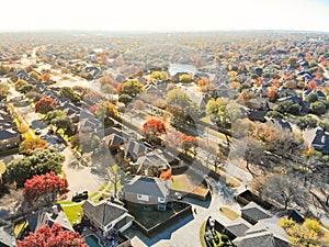 Top view colorful lakeside urban sprawl residential area near Da