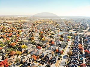 Top view colorful lakeside urban sprawl residential area near Da