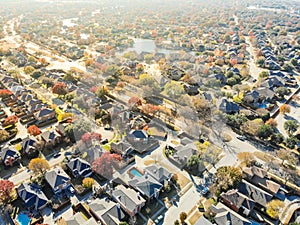 Top view colorful lakeside urban sprawl residential area near Da