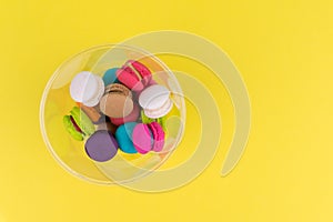 Top view of colorful mini macarons