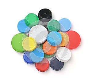 Top view of colorful plastic bottle caps