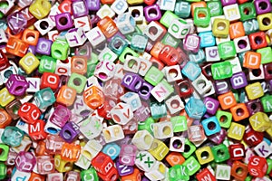 Colorful Plastic dice, cubes with letters image photo