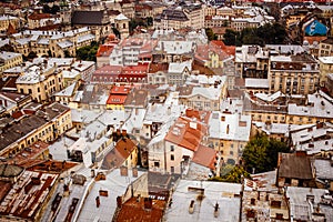 Top view on colorful roofs and houses of old European city