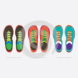 Top View Of Colorful Running Shoes.