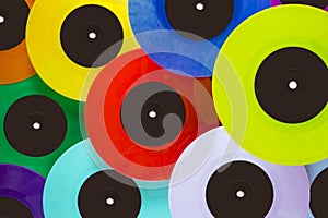 Top view of colorful vinyl records